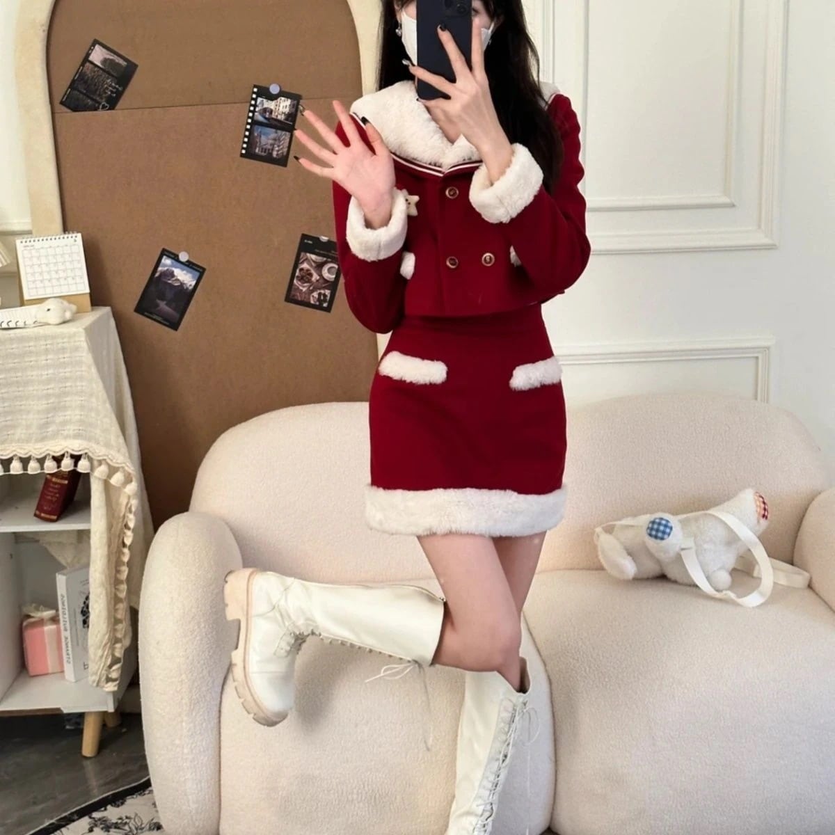 クリスマスラブソングファブリックブタ秋冬クリスマス雰囲気痩身ウエストと気質カレッジスタイルjk制服