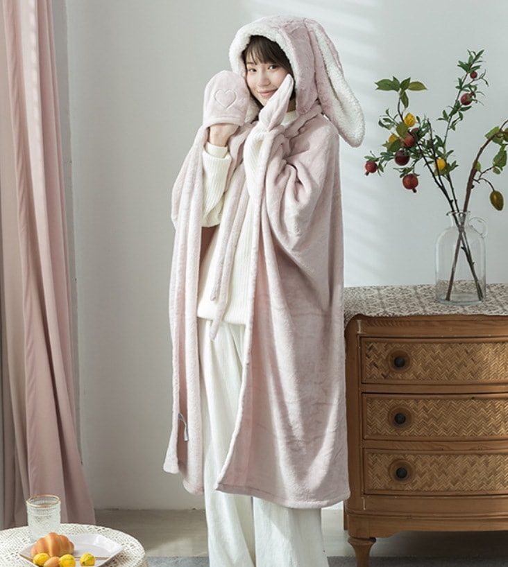 ブランケット デート モテアイテム 寝巻き ガウン 着る毛布 ロング丈 モコモコ ふわふわ フード付き 可愛い きれいめ 上品 おしゃれ かっこいい 可愛い ラブリー キュート ガーリー