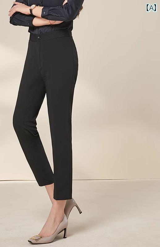 スラックス レディース 夏 薄手 ロングパンツ クロップド ストレート ポケット ハイウエスト スリム ソフト しわにりにくい オフィス シンプル 黒 大きめサイズ