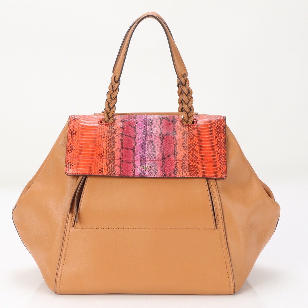 美品 パイソン レザー トート バッグ 肩掛け ショルダー ハンド レディース ERE BE17-2 中古