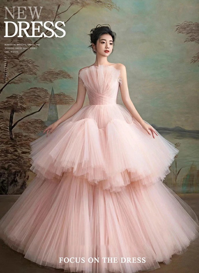 特別価格高級感 礼服 レディースドレス 花嫁ドレス エレガント 宴会 お呼ばれ 二次会 ウェディングドレス プリンセス風 森系 披露宴 可愛い 撮影 編み上げ ロングドレス 上品 きれいめ ピンク 前