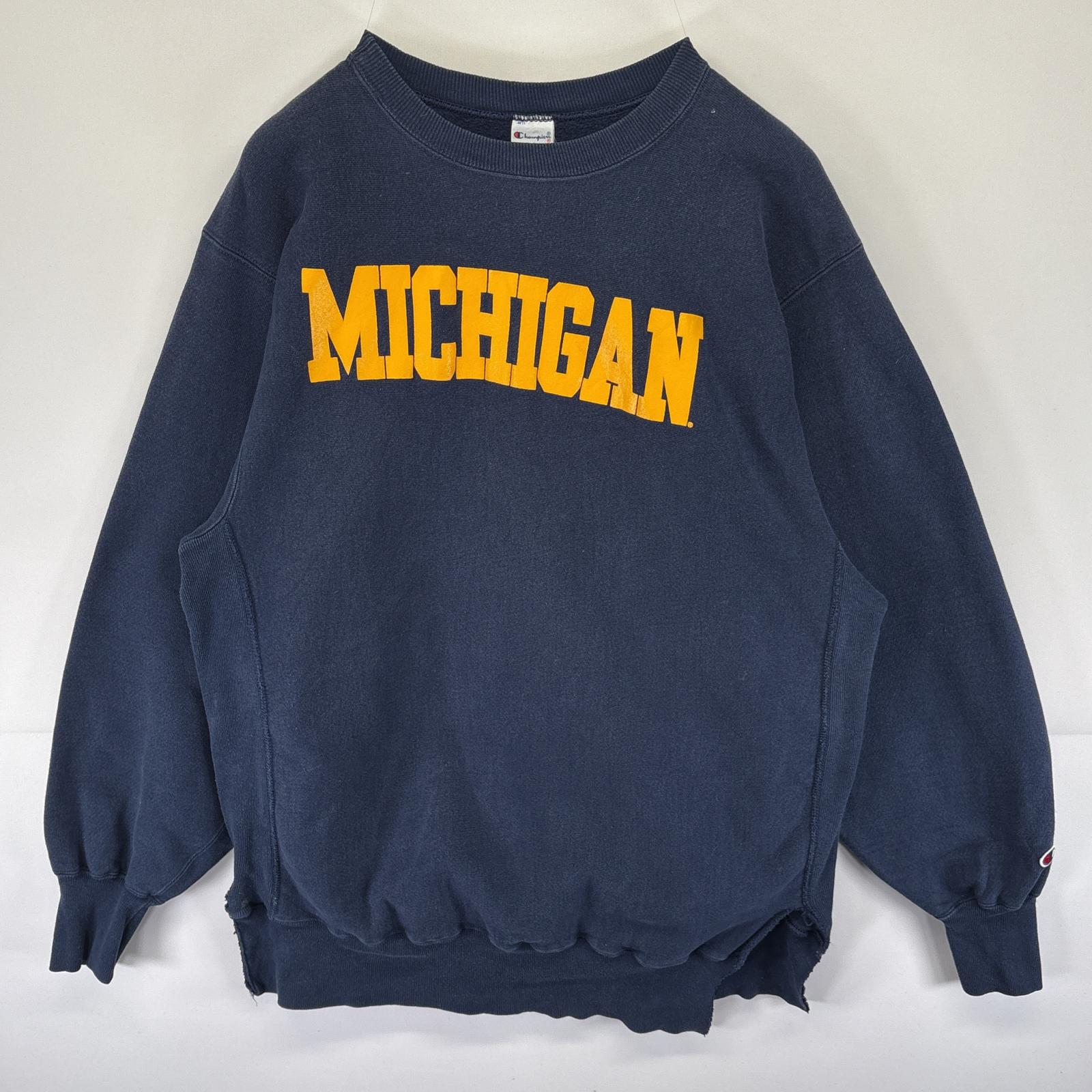 古着 90s/90年代 スウェット リバースウィーブ カレッジロゴ MICHIGAN プリント XXL ネイビー メンズ
