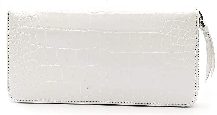 牛革 クロコダイル 型押し 長財布(ホワイト (内側ピンク))