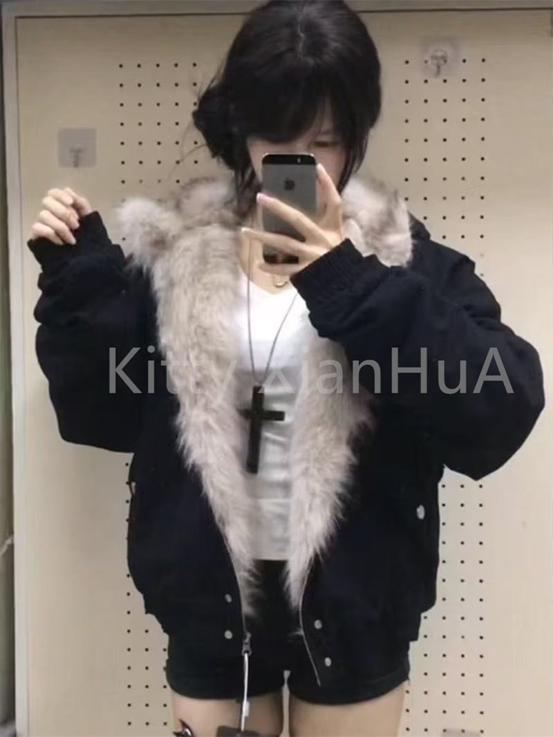 【即納】【y2k/フィットミーチム/ハイクオリティ】カモ ファー キルティング ダウン フード ダウン キルティングダウン オーバーフィット ルーズ y2k デイリー 冬 アウター ファージャケ