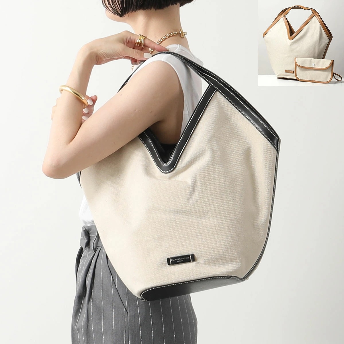 GIANNI CHIARINI ジャンニキアリーニ トートバッグ ANFORA L アンフォーラ BS10676 SAL-PL レディース キャンバス×レザー 鞄 カラー2色