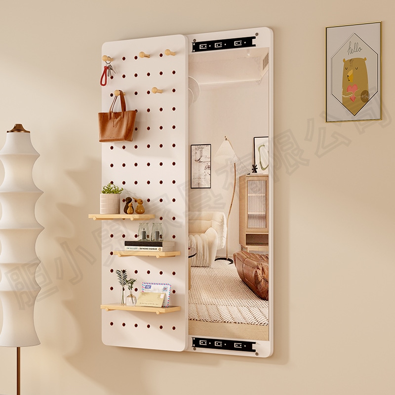 ホールボードドレッシングミラー木製のプッシュプルフルボディフルボディフロアからセーリングミラーホイールミラーケースで吊り下げられた壁に取り付けられたミラー開きドアドレッシングミラー 2222222