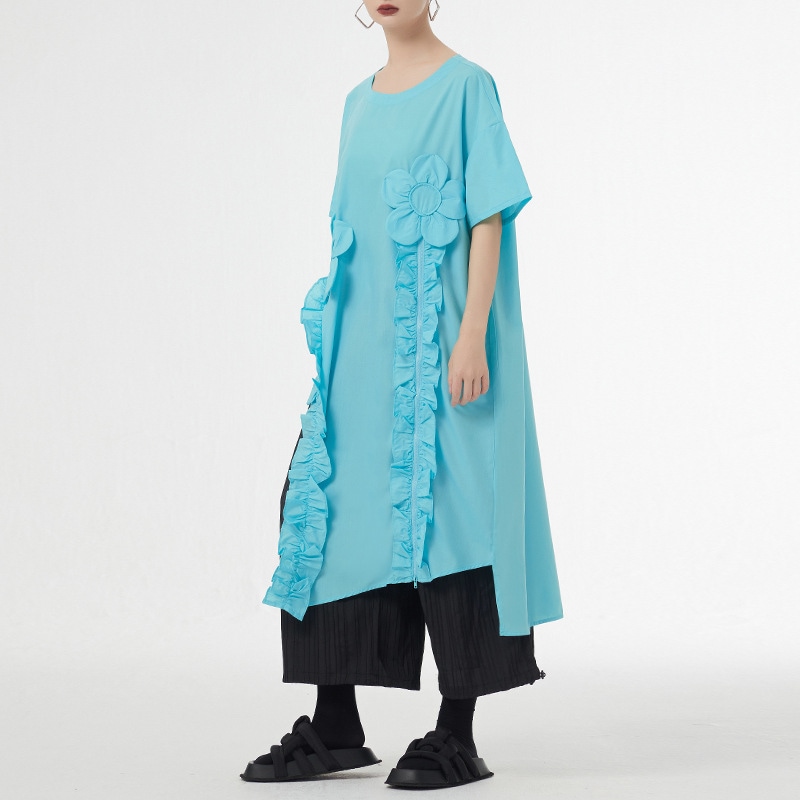 韓国シャツ ワンピース大きいサイズロングワンピース マタニティウェア 着痩せ半袖