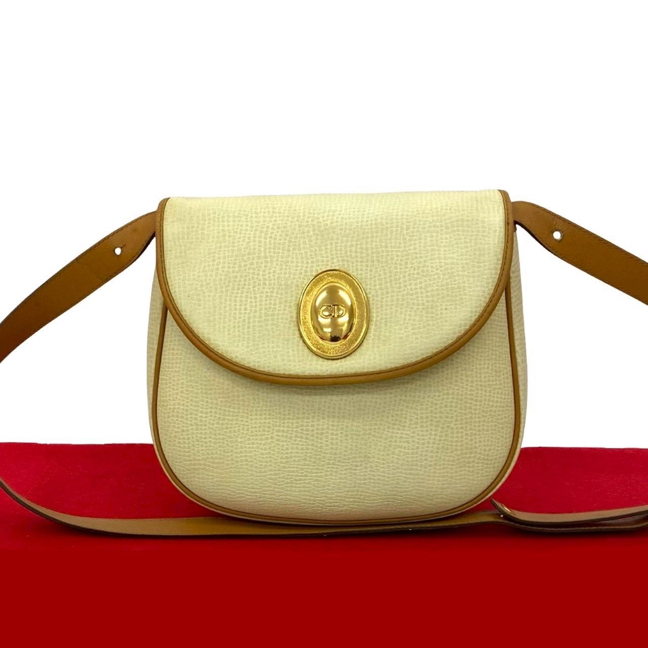 ヴィンテージ CD ロゴ 金具ショルダーバッグ レザー ホワイト 362-1