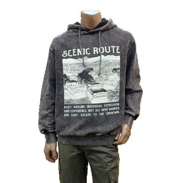 （共用）ガーメントダイイングビッグプリントルーズフィットフード付きTシャツJR1THU012DG_BP