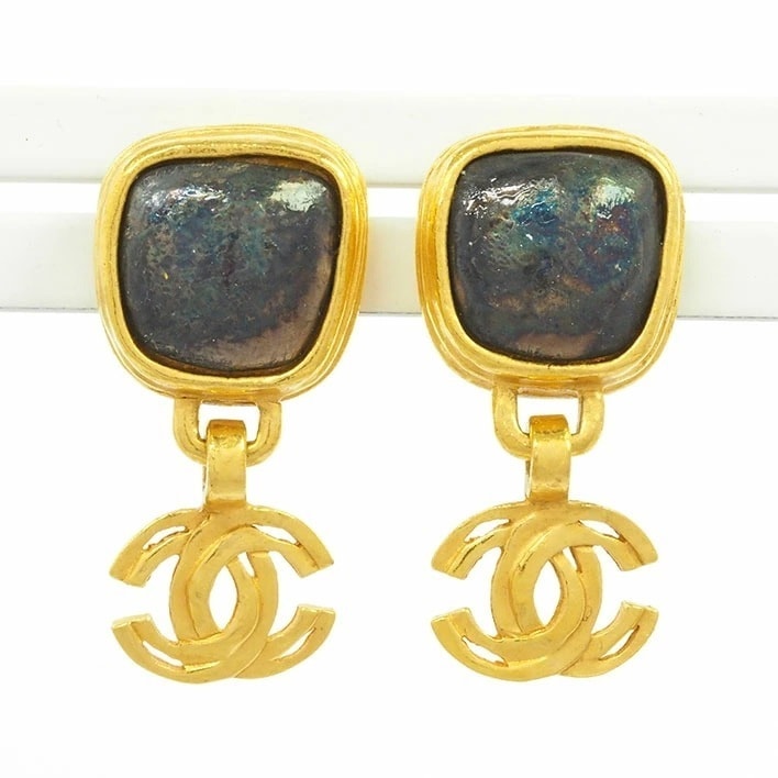 シャネル ココマーク スクエア ブラックオパール風ジェム クリップタイプ 【イヤリング】