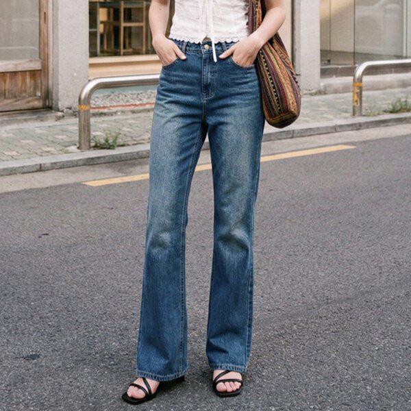 (MIZ)1583 バックスリットブーツカット ノンスパン デニムパンツ 春 レディース