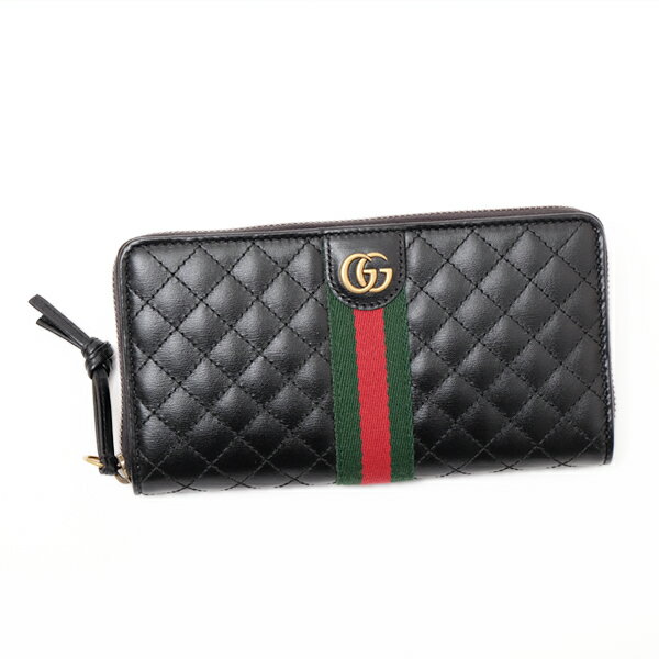 536450-0YKBT-1060ラウンドファスナー長財布レザー　ブラックゴールド