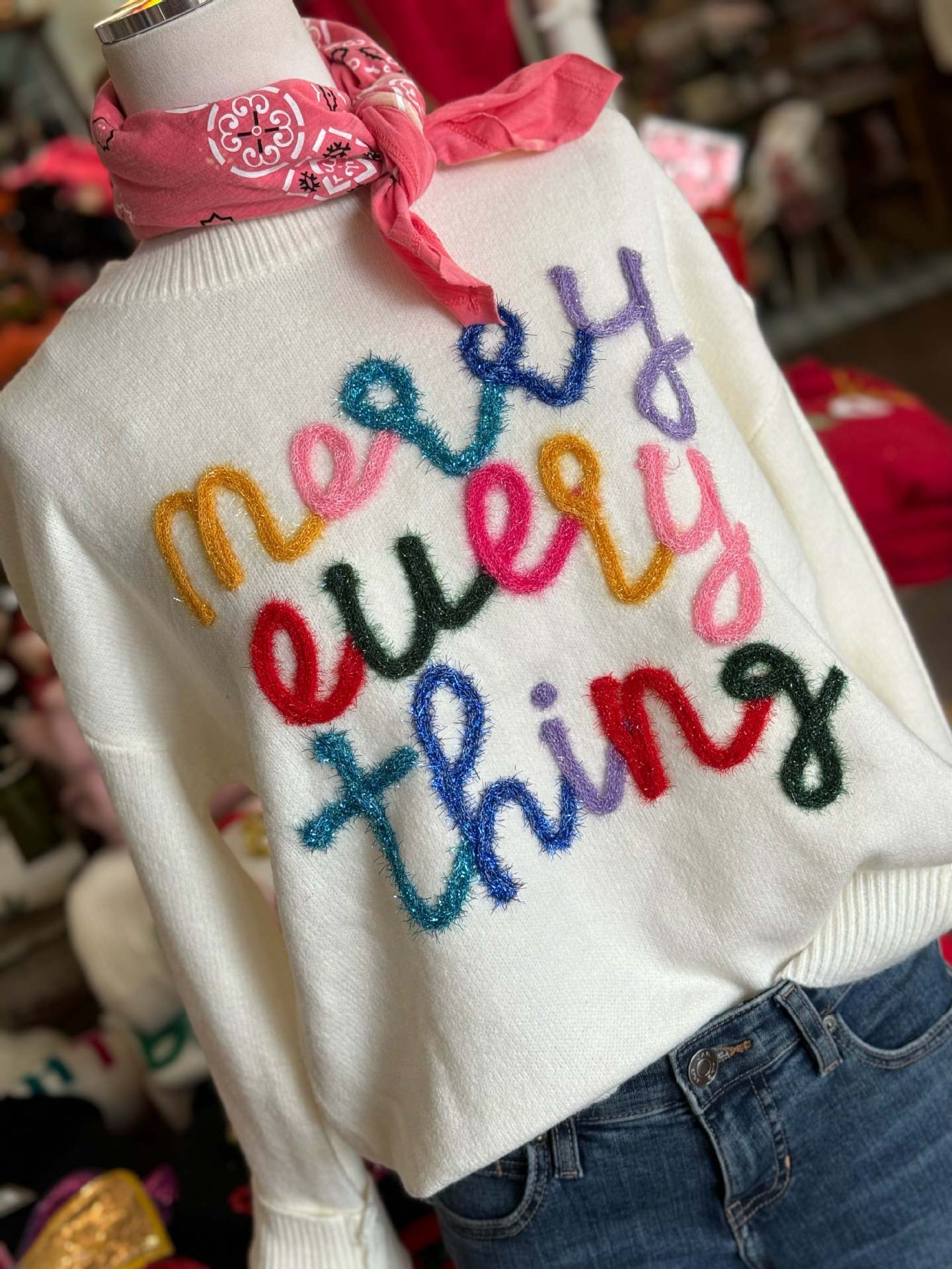 ins 欧米レディース秋冬クリスマスリボン刺繍コットンニットプルオーバー 231117