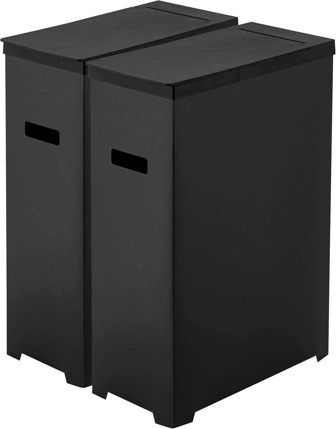 山崎実業(Yamazaki) スリム蓋付きゴミ箱 2個組 ブラック 約W19×D40×H54cm(1個あたり) タワー 折り畳んで運べる 5206
