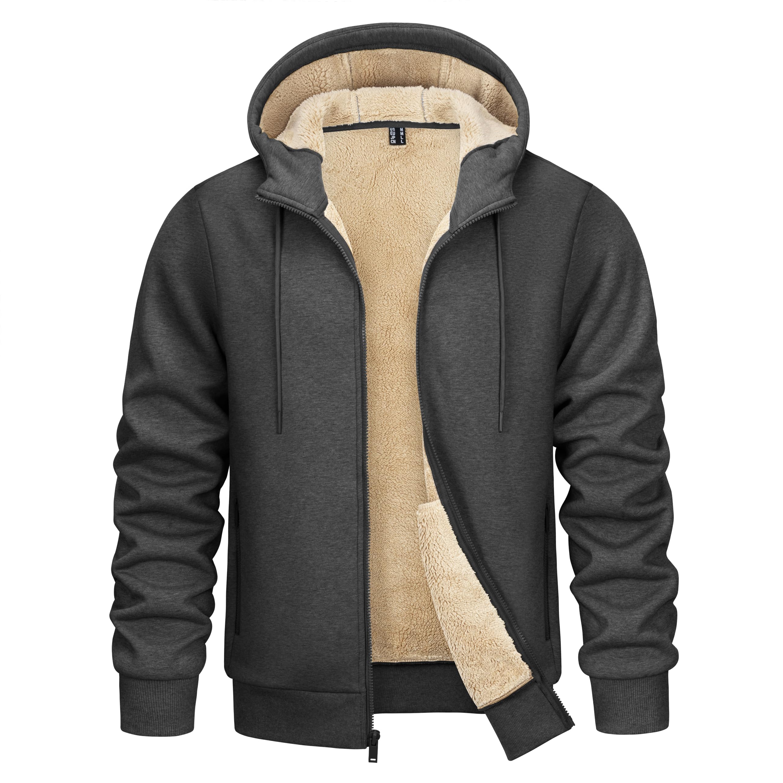 [KEFITEVD] トレーナー メンズ 冬 裏起毛 フルジップパーカー ルームウェア 保温 スポーツウェア 柔らかい 大きいサイズ 防寒着 冬用 ウォーキング 厚手 ボアフリース 日常着 ダーク杢グ