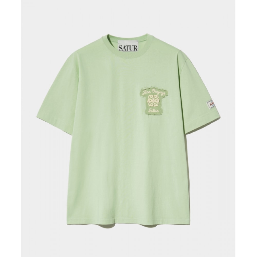 SATUR ボンヴォヤージュローカットアップリケショートスリーブ T シャツセラドンミント