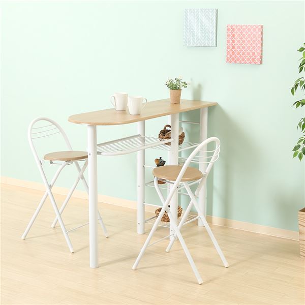 カウンターテーブル/チェア 3点セット（テーブルx1チェアx2） ホワイト 組立品