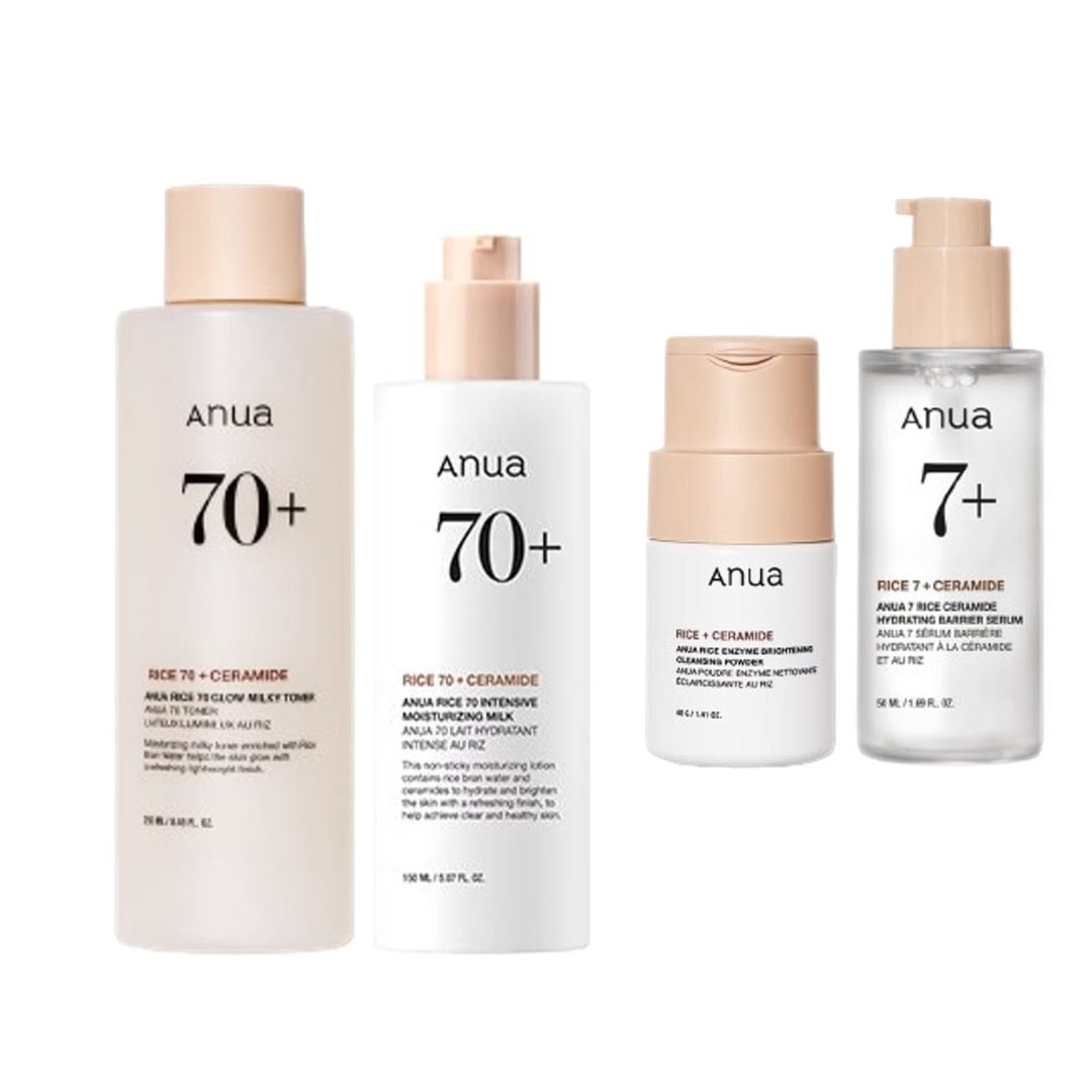 [ライス70 4点セット]ミルキートナー250ml+モイスチャーライジングミルク150ml+セラム50ml+クレンジングパウダー40g