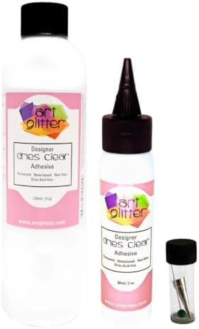 Art Institute Glitter Designer Dries Clear Adhesive Bundle 240ml,60ml, Metal Tip