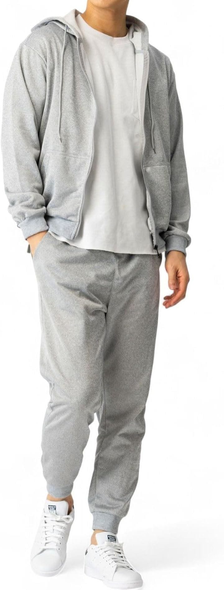 肌触りが心地良いジャージ メンズ 上下セット スポーツ 長袖 長ズボン ジム スポーツウェア トレーニングウェア ランニングウェア(4.グレー(フード＆ファスナーあり), 2XL) 4,216円