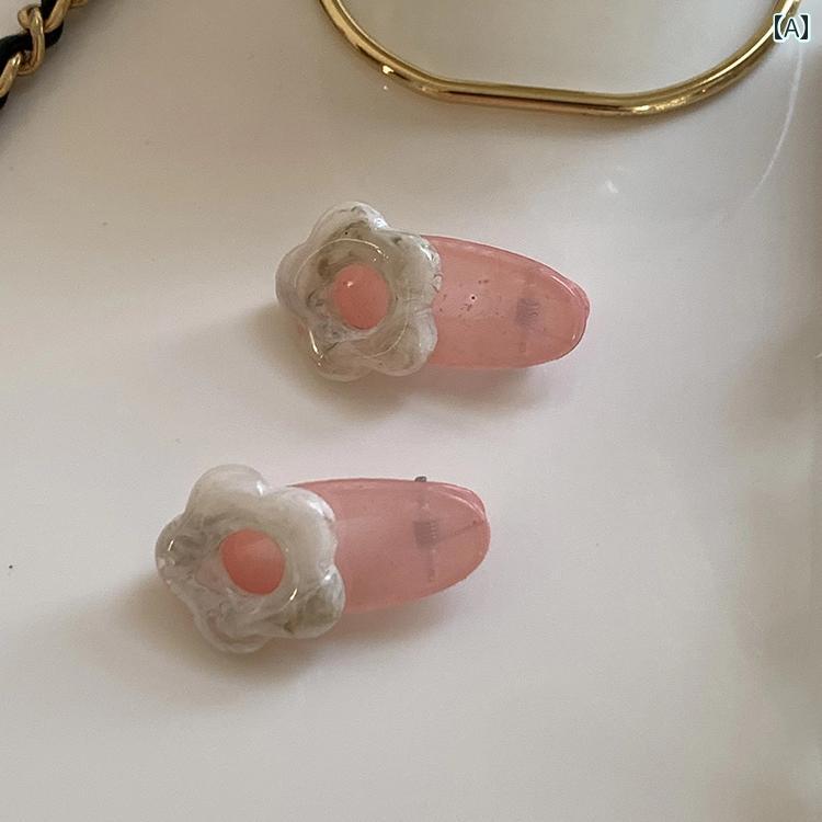 前髪クリップ 韓国 オルチャン おしゃれ かわいい ファッション ヘアピン アクセサリー 花 レディース サイド シームレス BB ヘッド 飾り ピンク グリーン キャメル