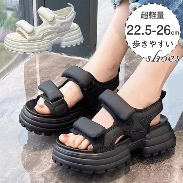 【即納】サンダル レディース スポーツサンダル 厚底 身長アップ マジックテープ カジュアル 滑り止め 軽量 疲れない 幅広 美脚 歩きや