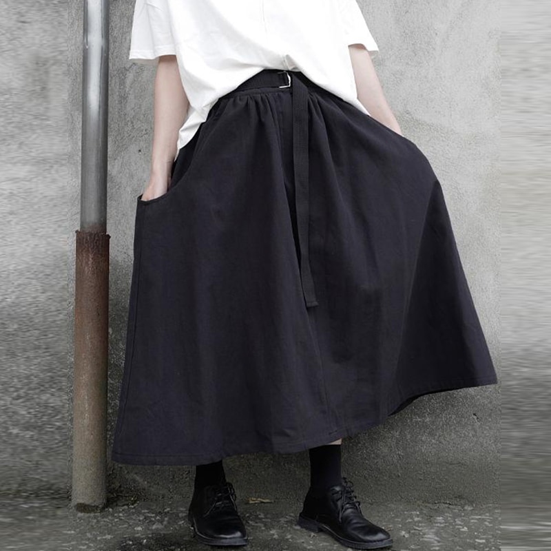 レディーススカートブラックカジュアル春夏新作ファッション大Aラインスカートミドル丈ハイウエストファッション大カジュアル無地シンプルレディーススカートトレンディレジャー