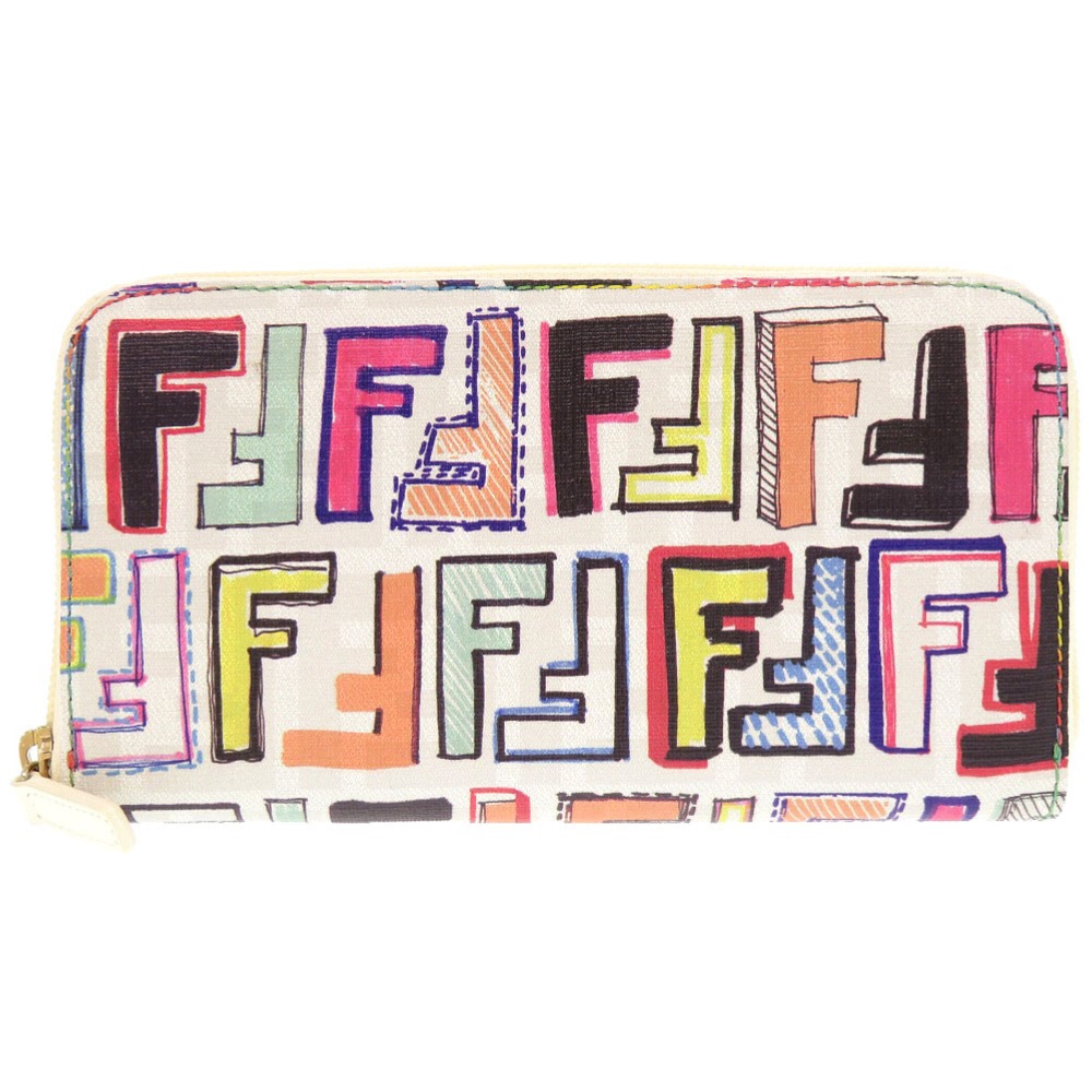 未使用品 FF ズッカ 8M0024 長財布 レザー/レザー ホワイト 0290【中古】 レディース