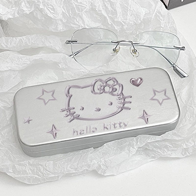 【10点セット】サンリオハローキティ高颜値メガネケースシンプルでかわいい携帯型近視メガネケースサングラス収納ケース銀色