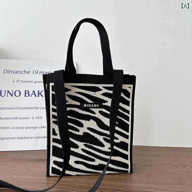 ハンドバッグ レディース 鞄 ショルダーバッグ 斜めがけ 韓国 ニット 大容量 ゼブラ柄 チェック柄 おしゃれ