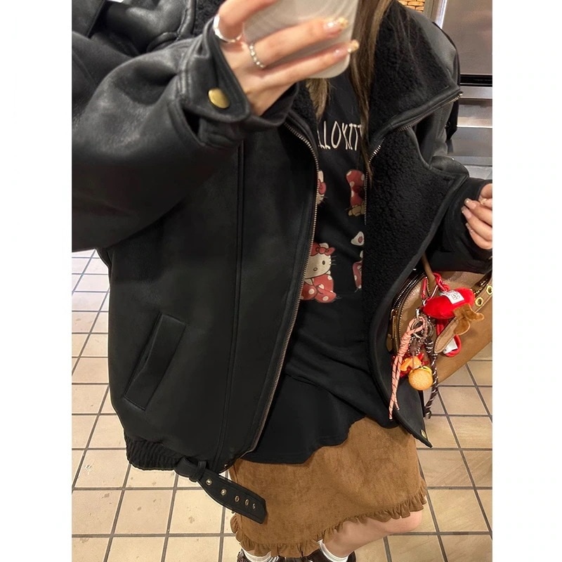 アウターファー毛皮アウターホットココアダブル開襟毛皮一体コート女性ラム毛皮ジャケットトップスデザイン