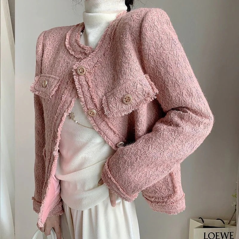 （細工が凝っている）ピンクフレンチリトルフレーバージャケット女性の短い2025年春と秋の新気温セレブトップトップハイエンドの小規模 r n1001-蓮の色 r n2