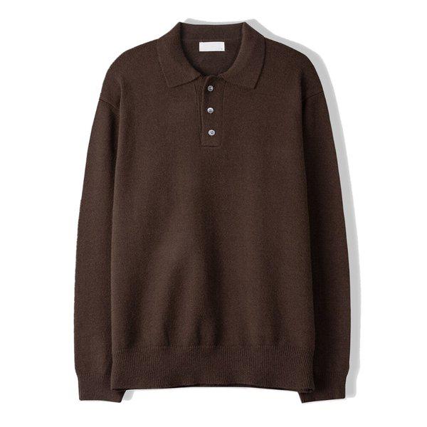 メンズ ベンコー シングルボタン カラーネック ニット SG-KN-Q033-ブラウン