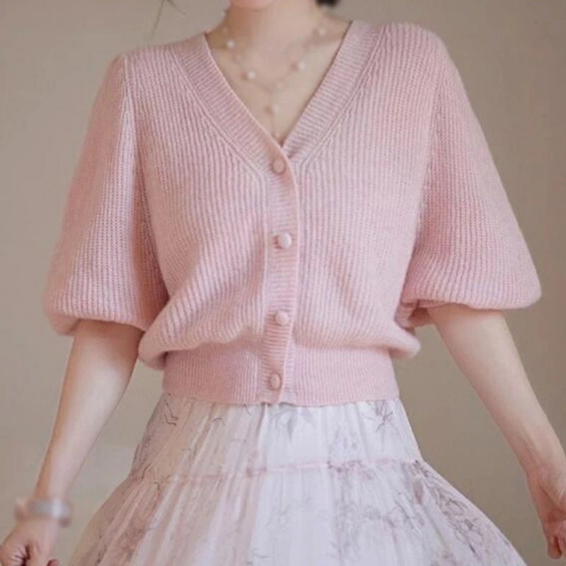 リブニット レディース Vネック セーター 7分袖 リブ 無地 カットソー おしゃれ Vネックカディガン ニット 秋 冬 大きいサイズ アウター 秋 軽量 柔らかい 秋ニット 可愛い 着痩せ お出掛け