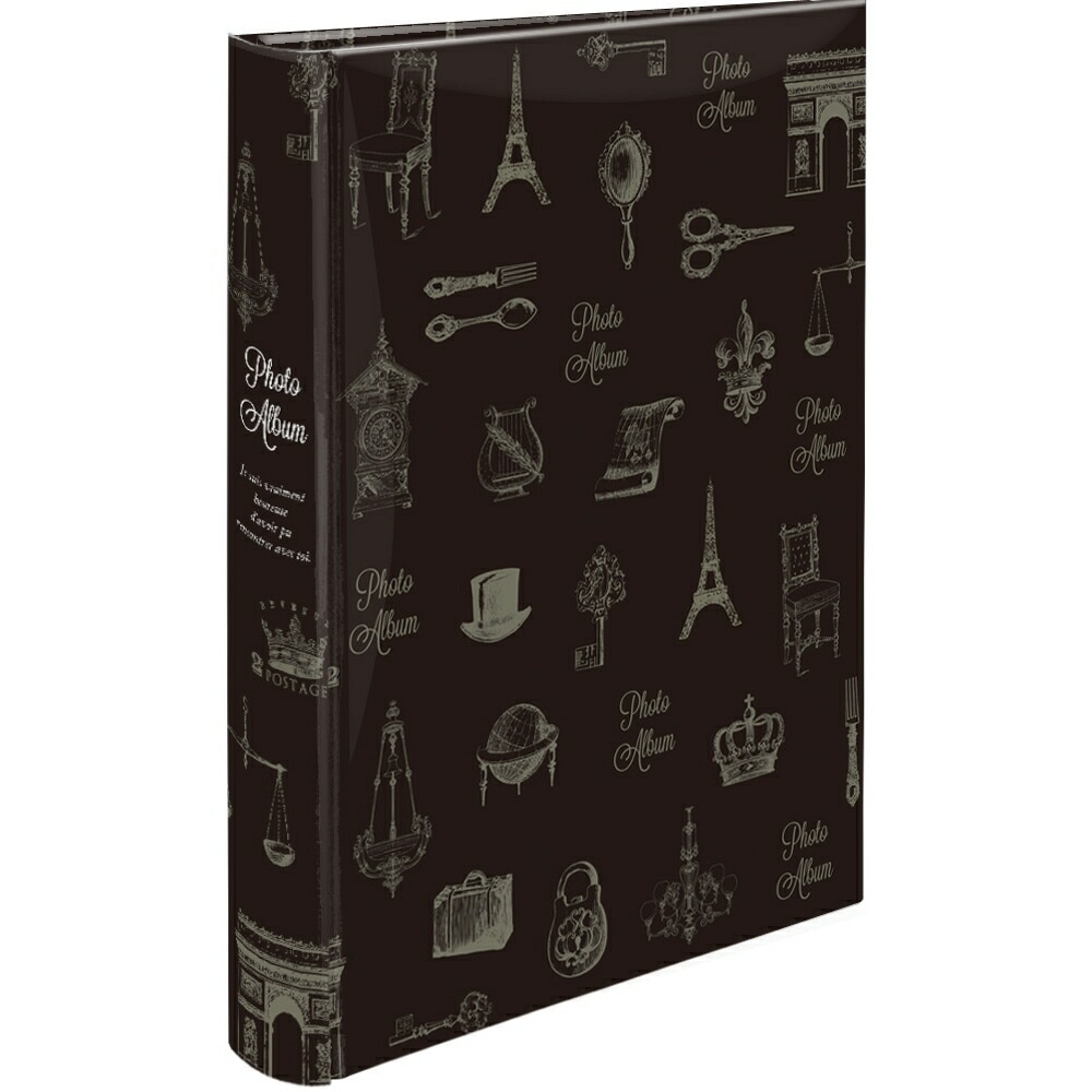 （まとめ買い）背丸ブック式/ポケットアルバム L判3段240枚 アンティークイラスト ブラック BPL-240-5-D [x3]