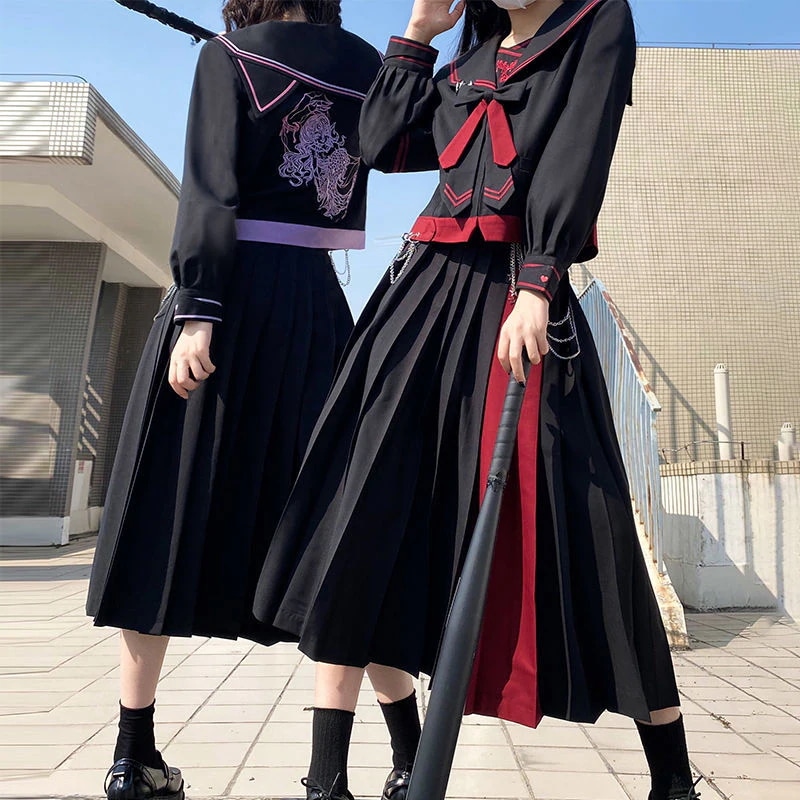 新作コスプレ制服スーツ新型双子の不良少女セーラー服長袖ロングスカート