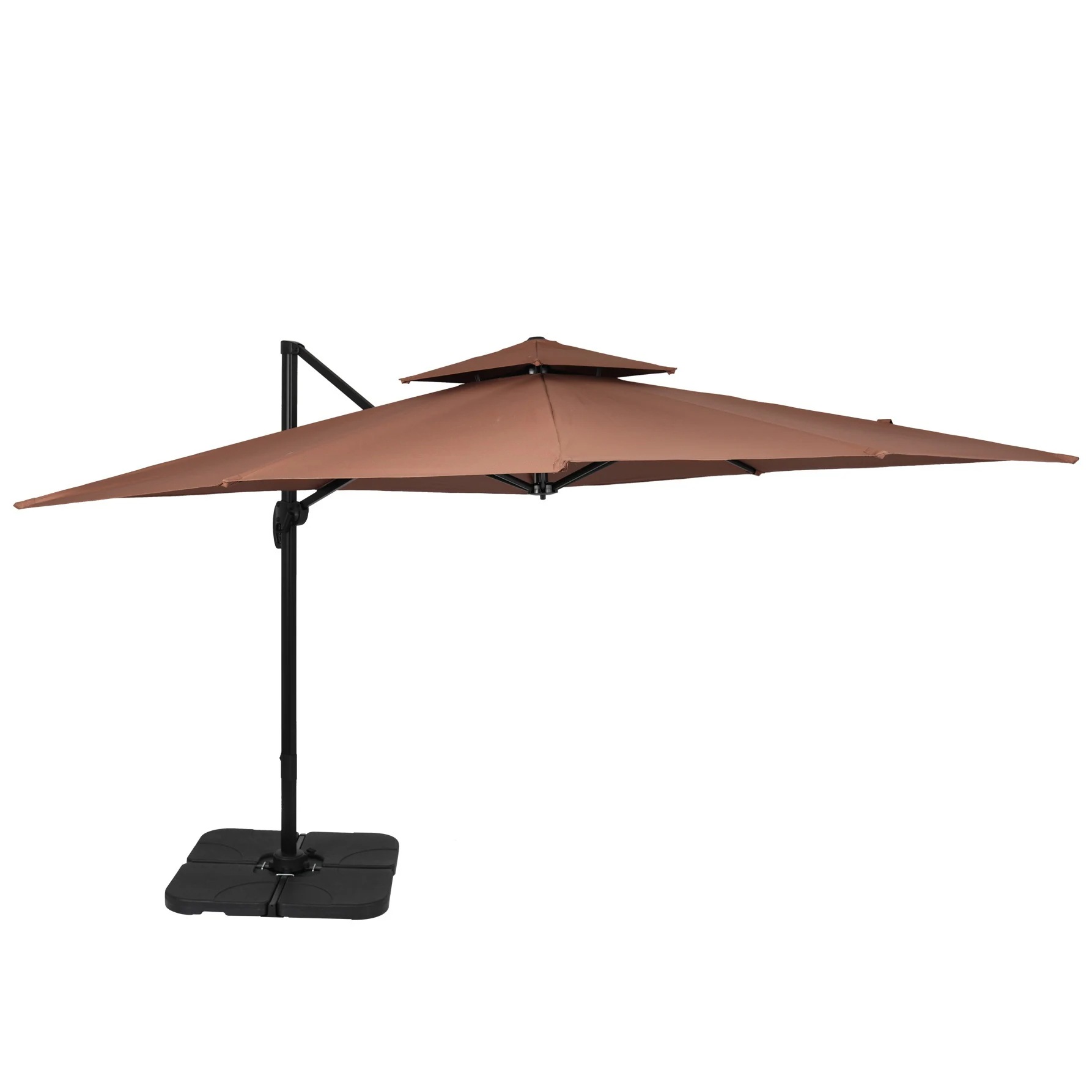 直径300cm 30+UPF紫外線 対策角度調整 2層 アルミ製 専用ベース付き パラソル ガーデンパラソル 長方形 大型 ビーチパラソル ガーデニング 庭 ブラウン