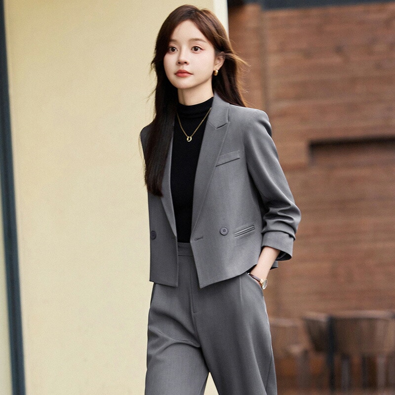 パンツスーツ セットアップ 全3色 2点セット ショート丈ジャケット パンツ 黒 上下セット 無地 パンツドレス 長袖 スラックス フォーマル きれいめ おしゃれ レディース 通勤 オフ