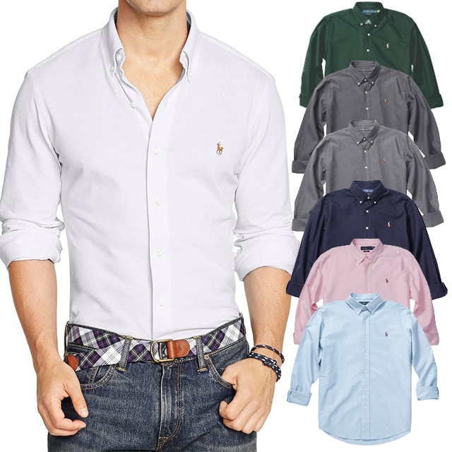 本物保証 コットンオックスフォードボタンダウンシャツ ポニーししゅう カスタムフィット 7カラー展開 （ホワイト/ブルーピンク/ネイビー/ダークグレー/ダークオリーブ/グレー）