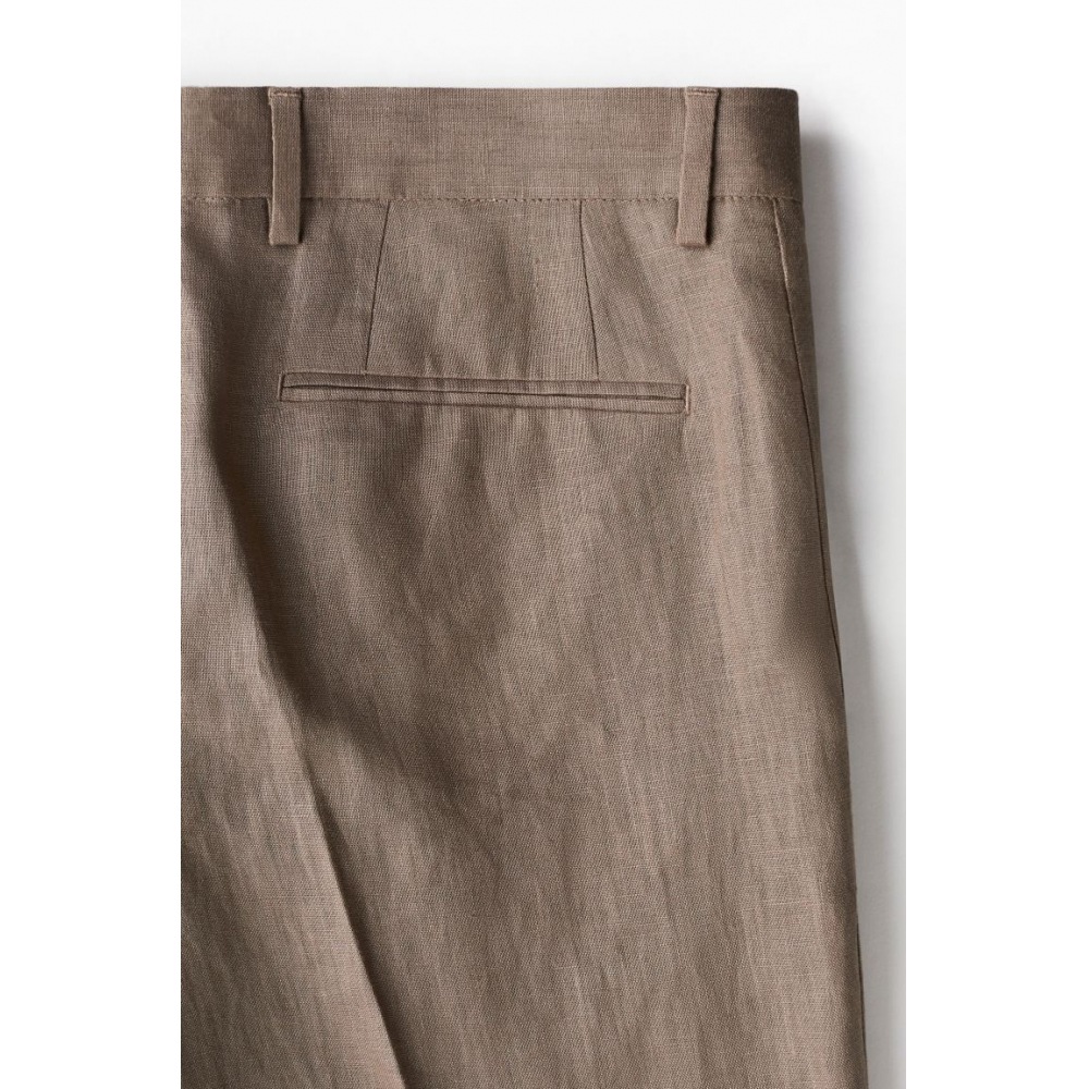 H&M リネンスーツパンツスリムフィットダークベージュ