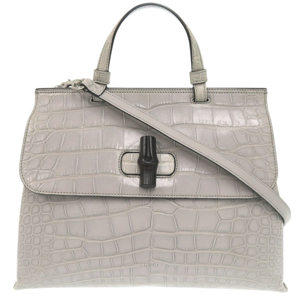 2WAY デイリー バンブー 392013 ハンドバッグ クロコダイル グレー 0634【中古】 レディース