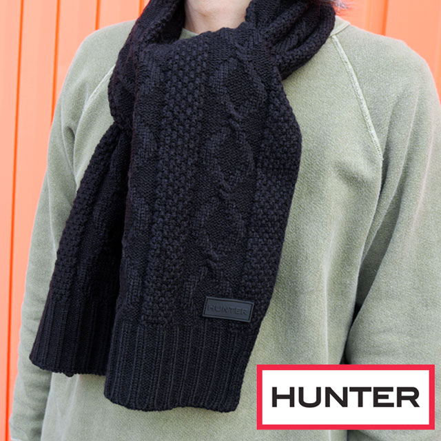 ハンター マフラー メンズ UAS5536RPY ケーブル ニット スカーフ レディース ネックウェア 縄編み アパレル シンプル 防寒 保温 通勤 通学 寒さ対策 プレゼント ブラック 黒 小物