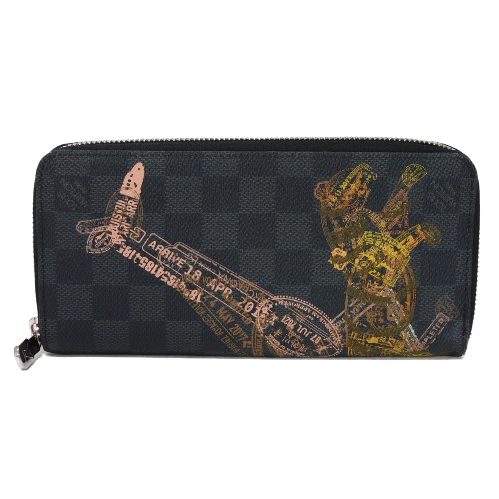 【中古】 長財布 アニマル 新型 ラウンドファスナー RFID ジッピーウォレット ヴェルティカル ダミエ グラフィット スタンプ N64606