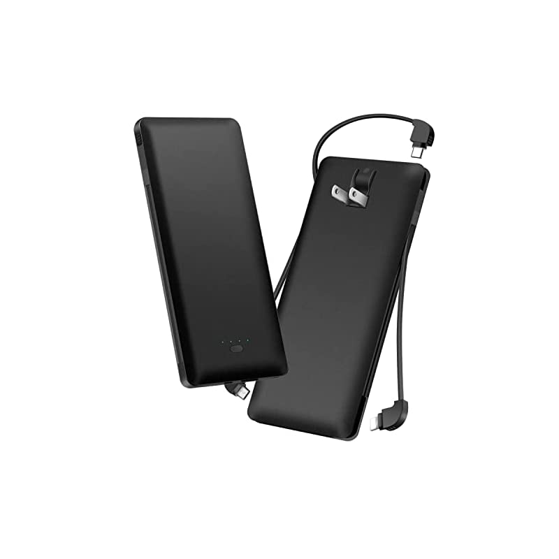 モバイルバッテリー 大容量(PSE認証済み 10000mAh 3ケーブル内蔵 1USBポート iphone適用/micro USB/type-cケーブル内蔵) スマホ 充電器 バッテリー 急速充電 軽