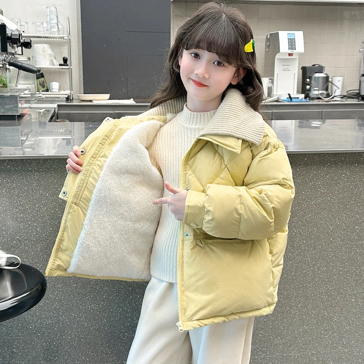 今週まで.値.引.き2025冬物 女子用ダウンジャケット 子供用 裏フリース付き 厚手 コットンコート