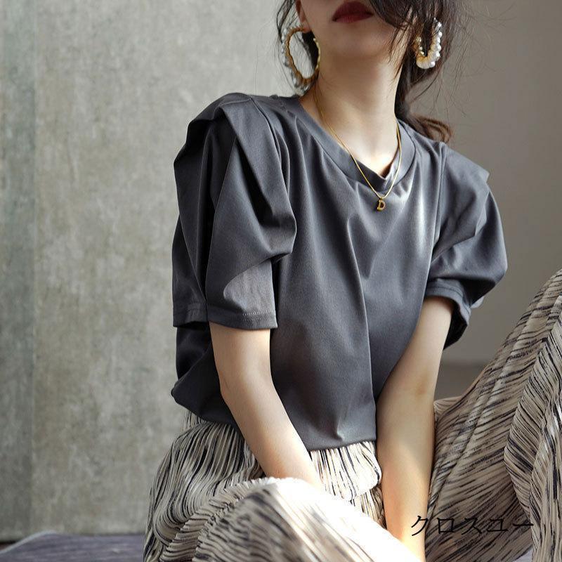 コレクションが高い tシャツ レディース 半袖 カジュアル ック uネック おしゃれ 女性用 シンプル 無地 ブラック ホワイト xl-4Xl サイズ トップス1