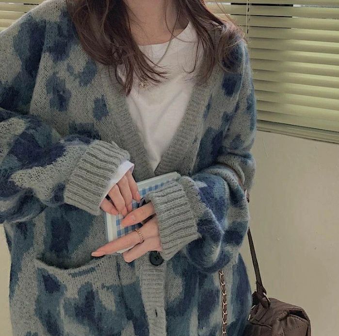 カーディガン ニット レディース トップス 重ね着 ルーズ Vネック ビッグサイズ 長袖 おしゃれ ヒョウ柄 グレー 青 ブルー アニマル レオパード柄 カジュアル 可愛い オーバーサイズ 大きめ こ 7,613円