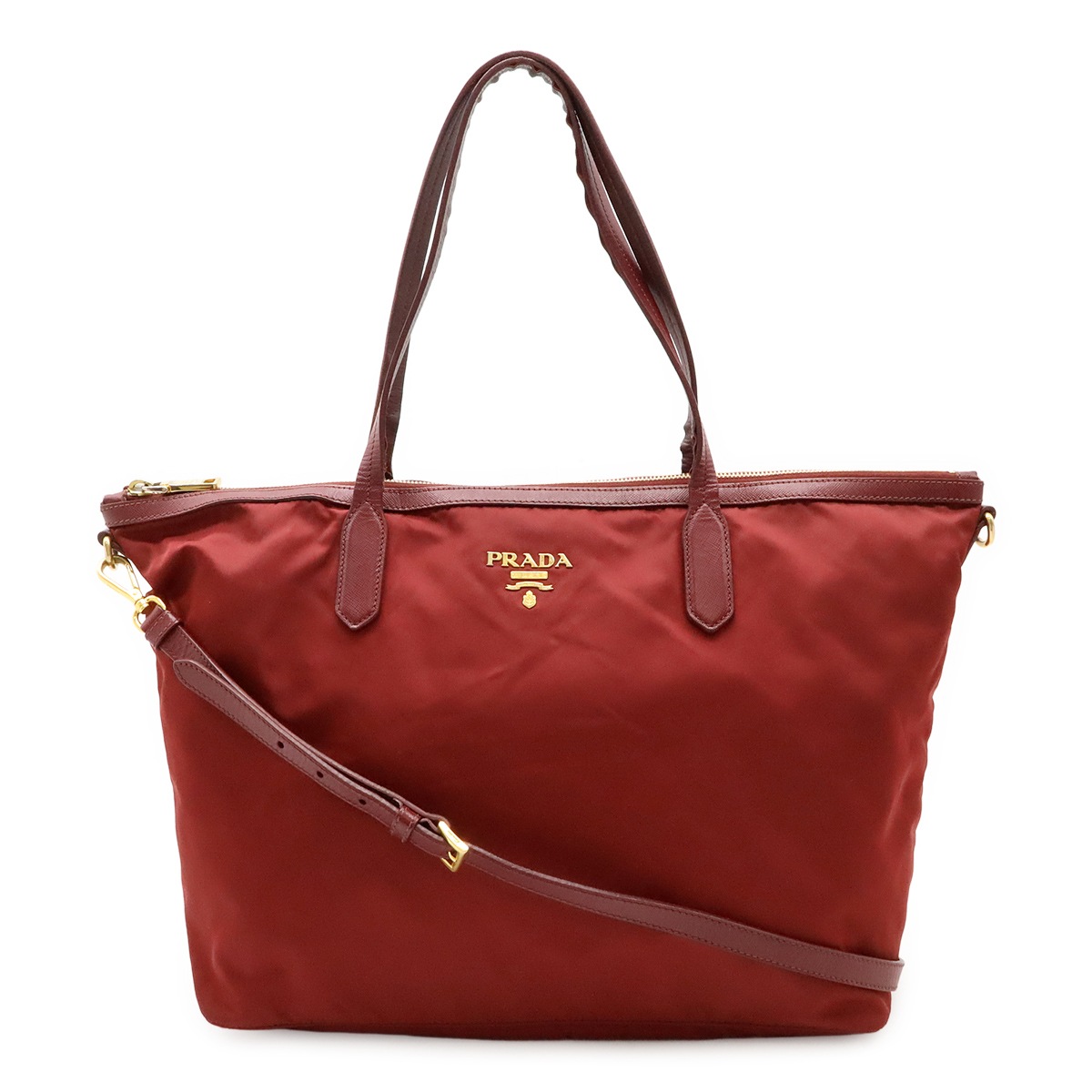 トートバッグ 2WAY ショルダーバッグ セミショルダー 肩掛け ナイロン レザー ワインレッド ゴールド金