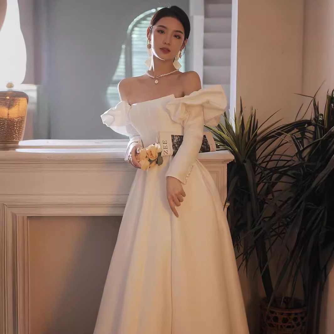 結婚式ワンピース 結婚式ワンピース お呼ばれ お呼ばれワンピース 結婚式ワンピース 着痩せ 結婚式 ワンピース ライトウェディングドレス新花嫁メインウェディングドレスサテン宮殿スタイルマリッジドレスワ