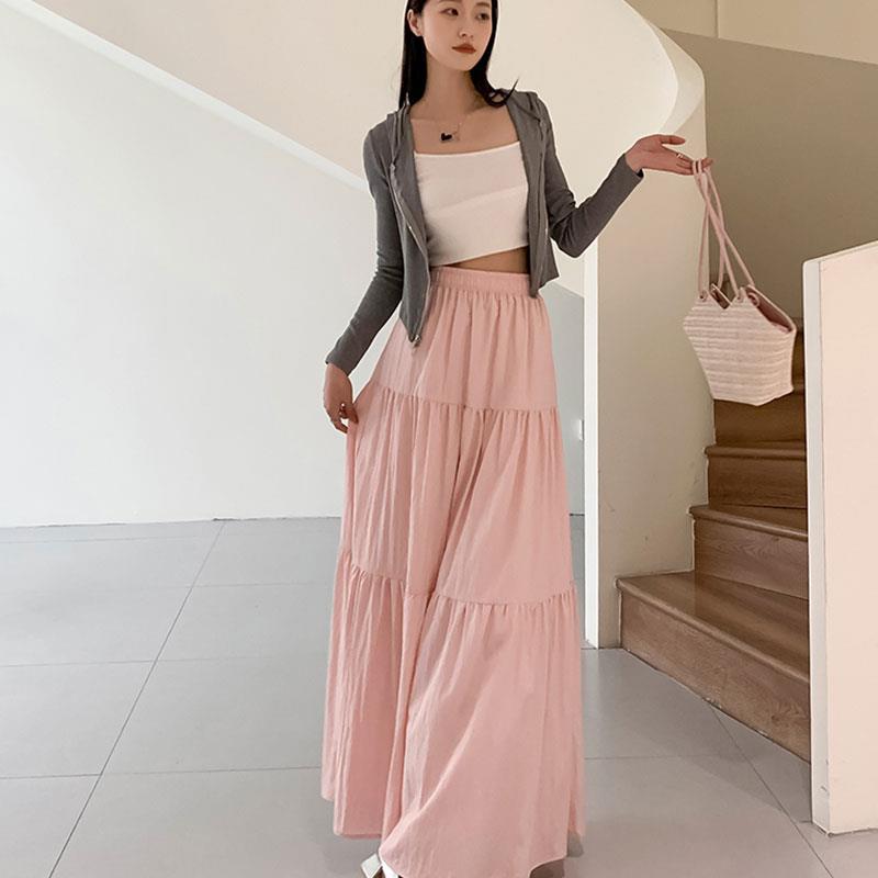 【1つ買うと10つ無料】2025年秋の女性のための穏やかなスタイルの白い -スカートハイウエストドレープケーキスカートロングスカート